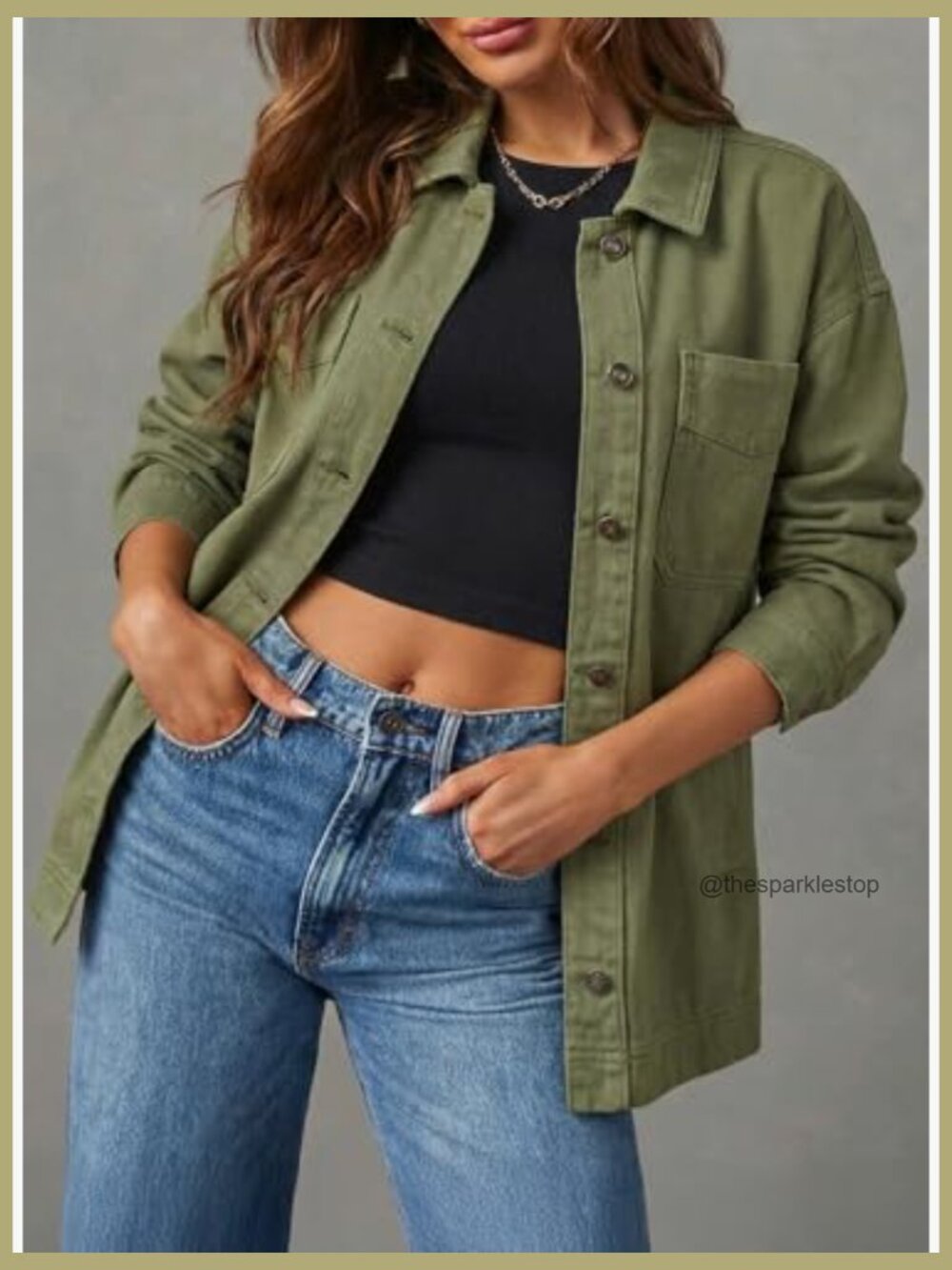Oversized Boyfriend Denim Jacket with Split Hem, Cotton Blend, Button Front - Picture 3 of 7